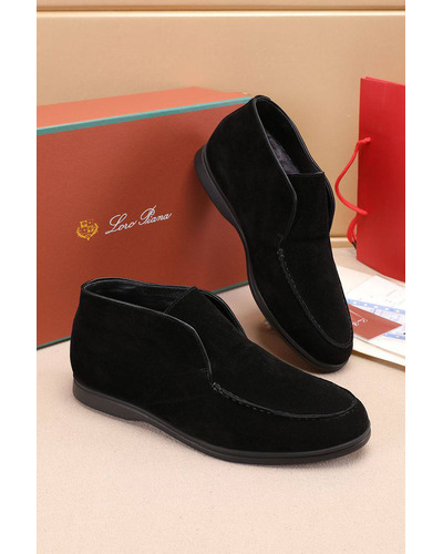 Замшевые лоферы с мехом Loro Piana Open Walk - Black