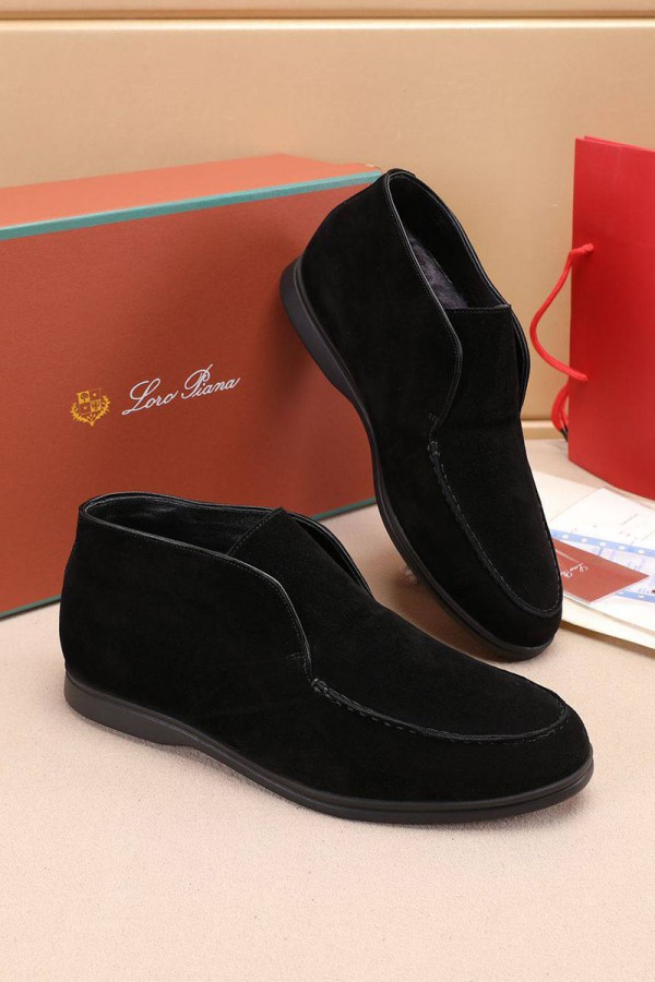 Замшевые лоферы с мехом Loro Piana Open Walk - Black