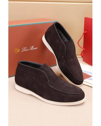 Замшевые лоферы с мехом Loro Piana Open Walk - Brown