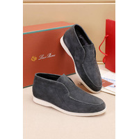 Замшевые лоферы с мехом Loro Piana Open Walk - Grey