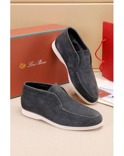 Замшевые лоферы с мехом Loro Piana Open Walk - Grey