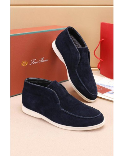 Замшевые лоферы с мехом Loro Piana Open Walk - Navy