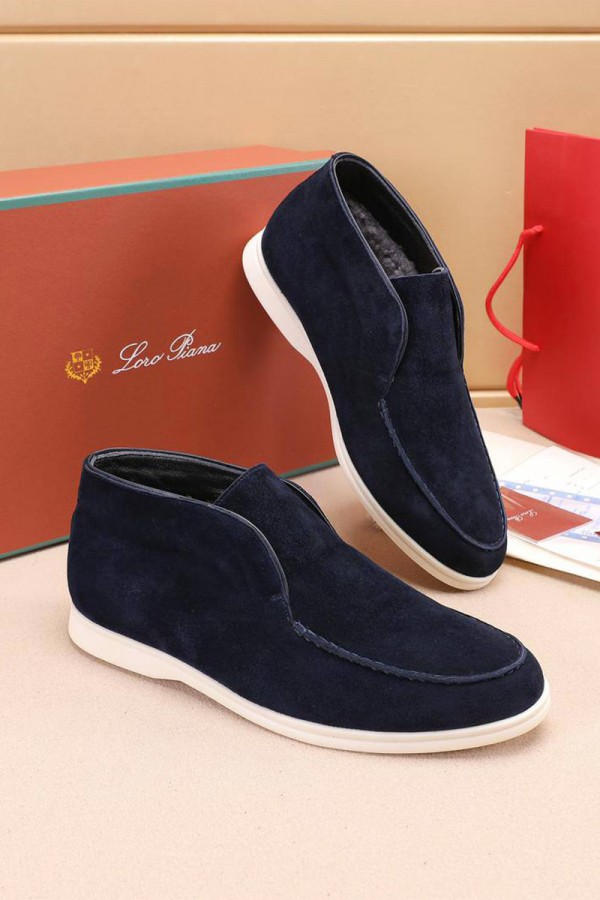 Замшевые лоферы с мехом Loro Piana Open Walk - Navy