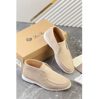 Замшевые лоферы с меховой стелькой Loro Piana Open Walk - Beige