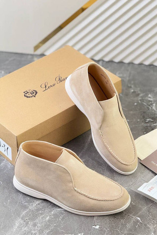 Замшевые лоферы с меховой стелькой Loro Piana Open Walk - Beige