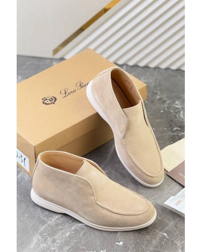 Замшевые лоферы с меховой стелькой Loro Piana Open Walk - Beige