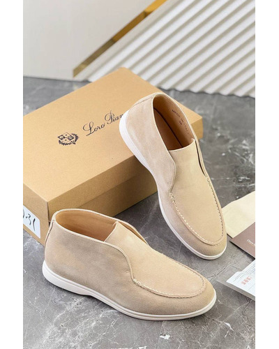 Замшевые лоферы с меховой стелькой Loro Piana Open Walk - Beige