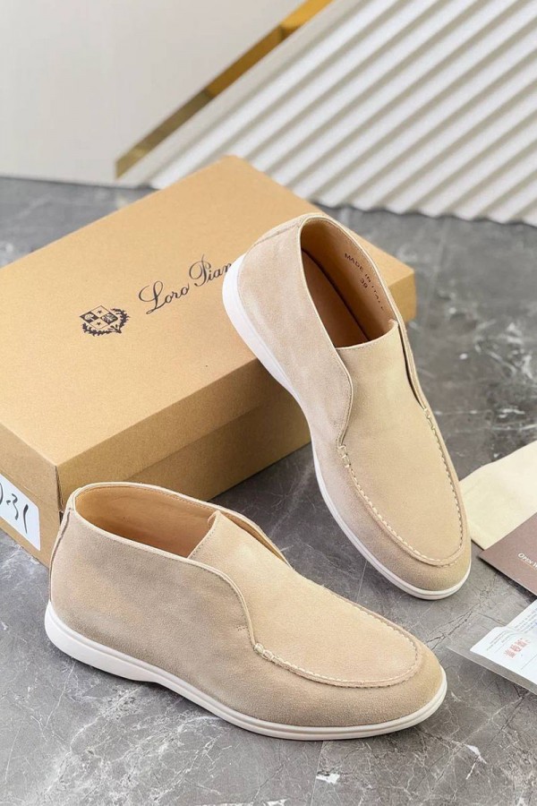 Замшевые лоферы с меховой стелькой Loro Piana Open Walk - Beige