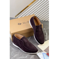 Замшевые лоферы с меховой стелькой Loro Piana Open Walk - Brown