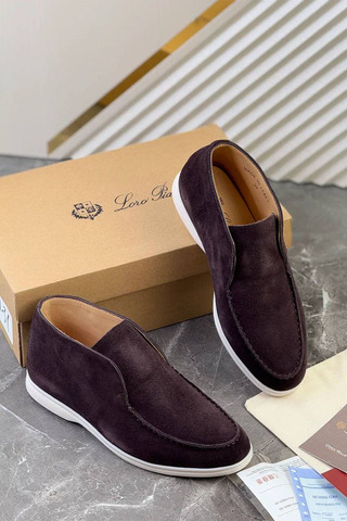 Замшевые лоферы с меховой стелькой Loro Piana Open Walk - Brown