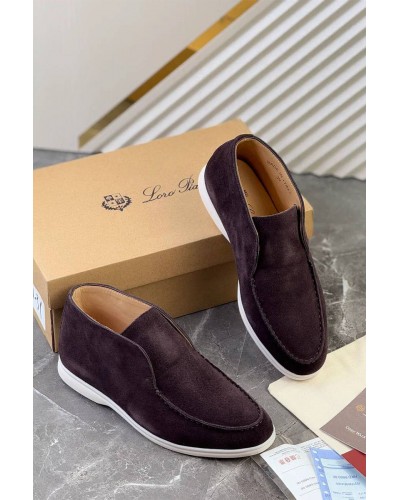 Замшевые лоферы с меховой стелькой Loro Piana Open Walk - Brown