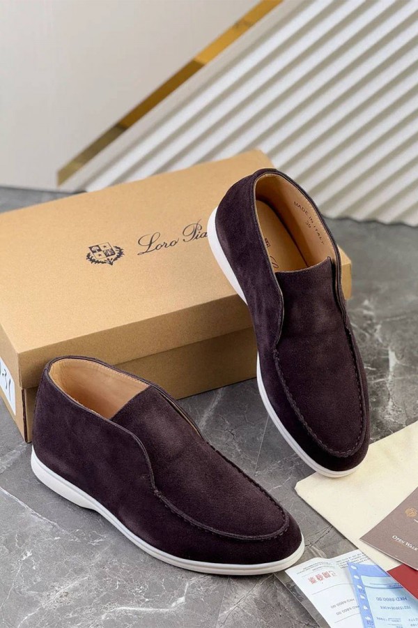 Замшевые лоферы с меховой стелькой Loro Piana Open Walk - Brown