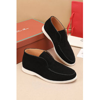 Замшевые лоферы с меховой стелькой Loro Piana Open Walk - Black
