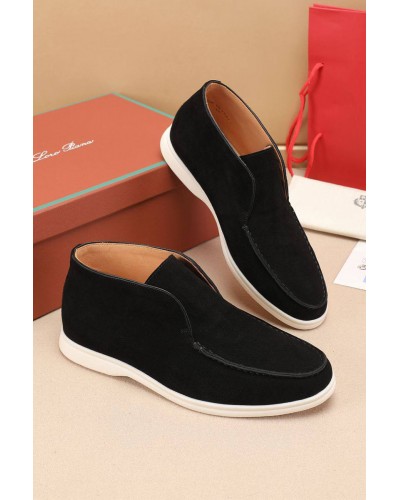 Замшевые лоферы с меховой стелькой Loro Piana Open Walk - Black