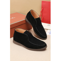 Замшевые лоферы с меховой стелькой Loro Piana Open Walk - Black