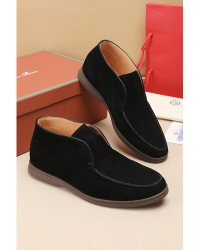 Замшевые лоферы с меховой стелькой Loro Piana Open Walk - Black