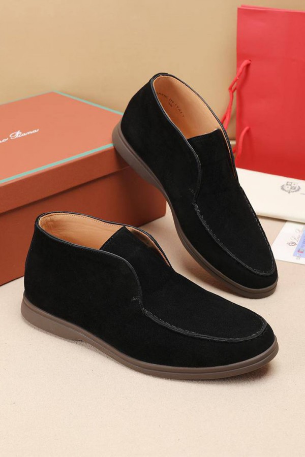 Замшевые лоферы с меховой стелькой Loro Piana Open Walk - Black