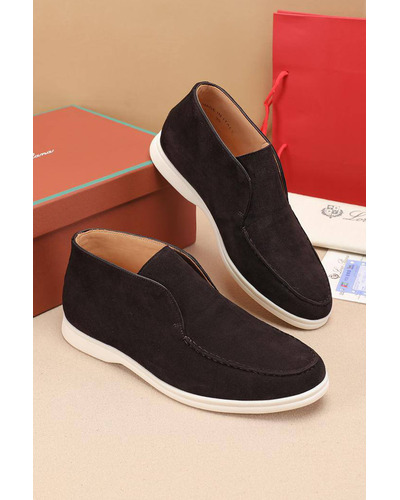 Замшевые лоферы с меховой стелькой Loro Piana Open Walk - Brown