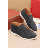 Замшевые лоферы с меховой стелькой Loro Piana Open Walk - Dark Grey