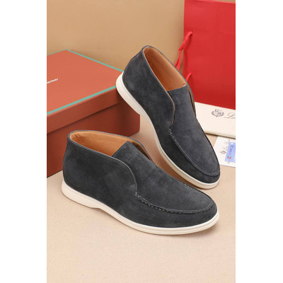 Замшевые лоферы с меховой стелькой Loro Piana Open Walk - Dark Grey