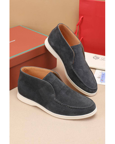 Замшевые лоферы с меховой стелькой Loro Piana Open Walk - Dark Grey