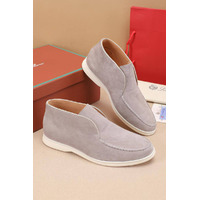 Замшевые лоферы с меховой стелькой Loro Piana Open Walk - Grey