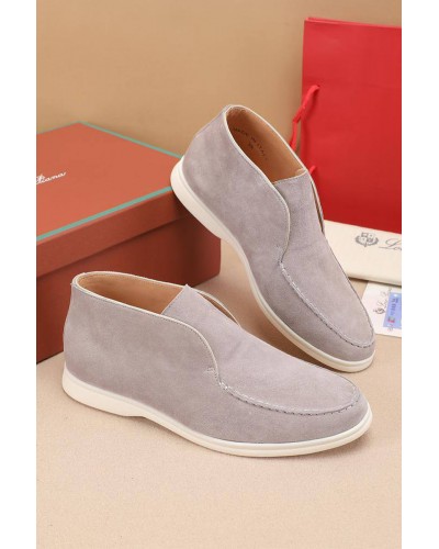 Замшевые лоферы с меховой стелькой Loro Piana Open Walk - Grey