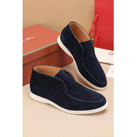 Замшевые лоферы с меховой стелькой Loro Piana Open Walk - Navy