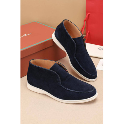 Замшевые лоферы с меховой стелькой Loro Piana Open Walk - Navy