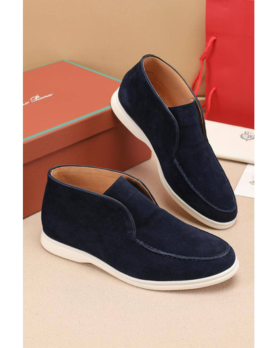 Замшевые лоферы с меховой стелькой Loro Piana Open Walk - Navy