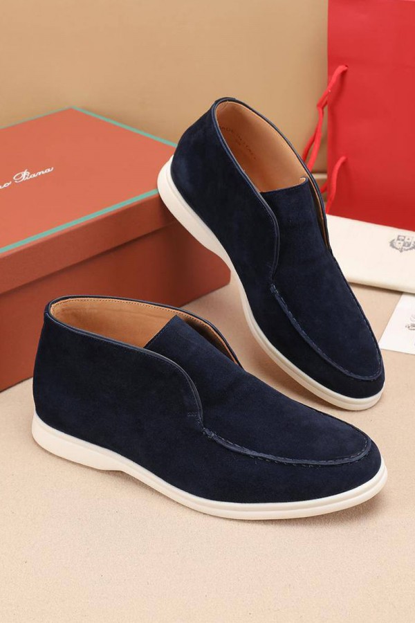 Замшевые лоферы с меховой стелькой Loro Piana Open Walk - Navy