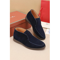 Замшевые лоферы с меховой стелькой Loro Piana Open Walk - Navy