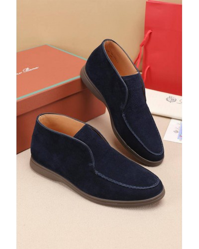 Замшевые лоферы с меховой стелькой Loro Piana Open Walk - Navy