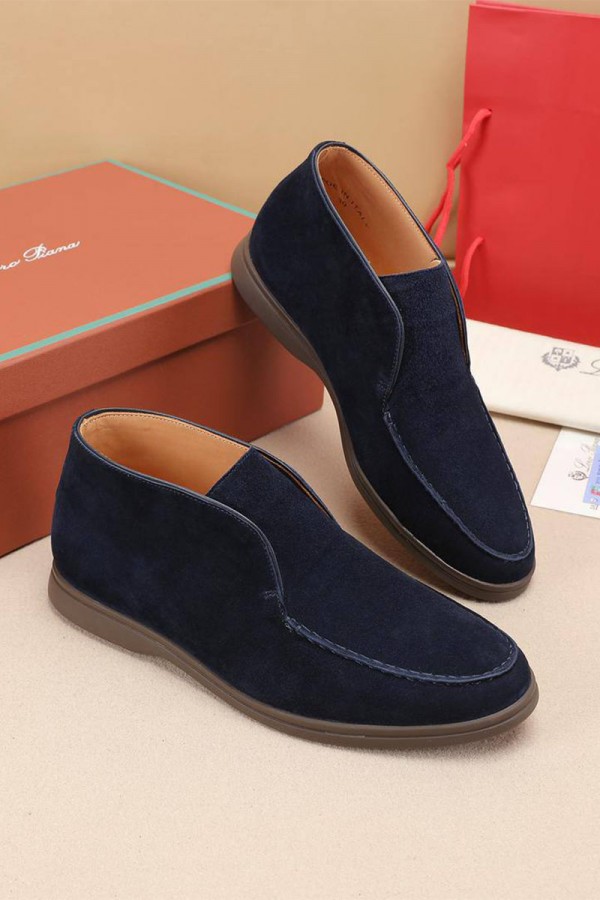 Замшевые лоферы с меховой стелькой Loro Piana Open Walk - Navy