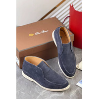 Замшевые лоферы с меховой стелькой Loro Piana Open Walk - Navy