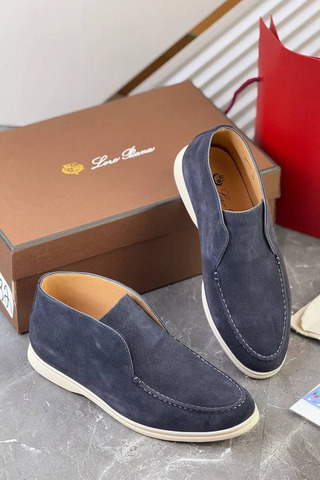Замшевые лоферы с меховой стелькой Loro Piana Open Walk - Navy
