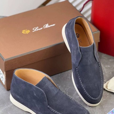 Замшевые лоферы с меховой стелькой Loro Piana Open Walk - Navy