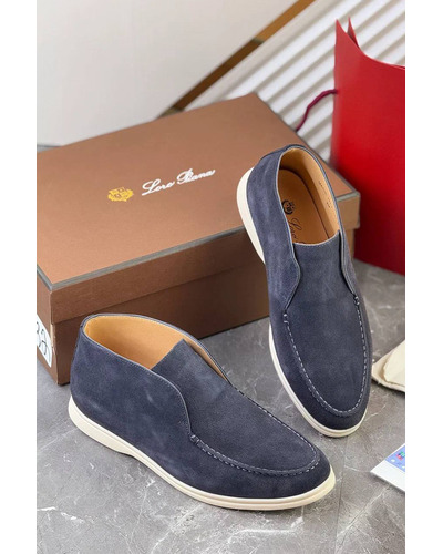 Замшевые лоферы с меховой стелькой Loro Piana Open Walk - Navy