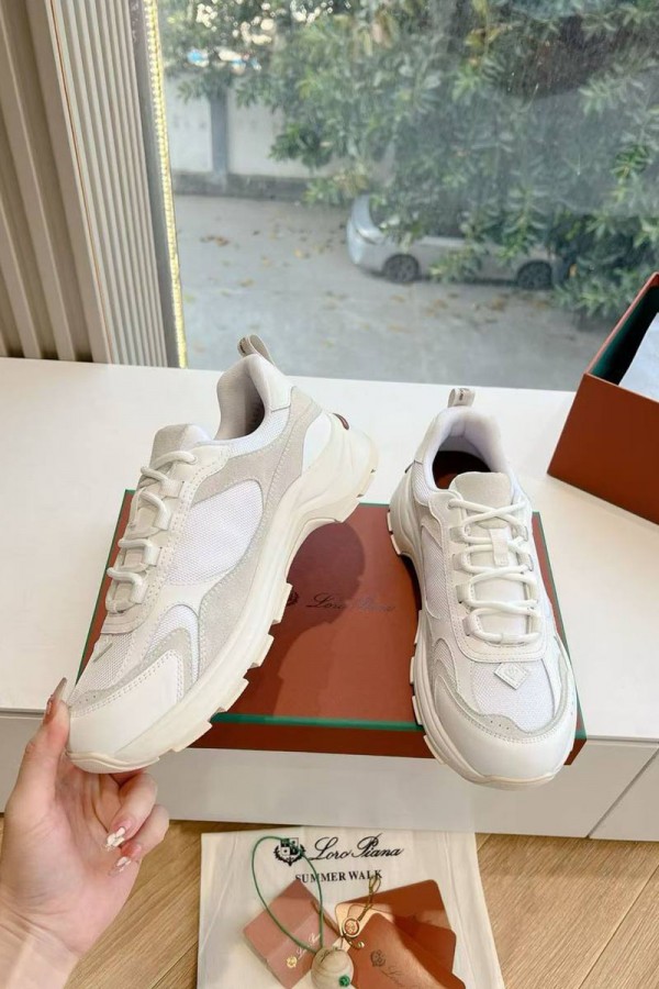 Женские кожаные кроссовки Loro Piana Premium - White