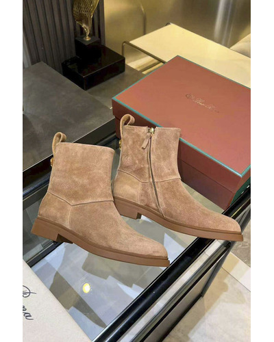 Женские замшевые сапоги Loro Piana premium - Beige