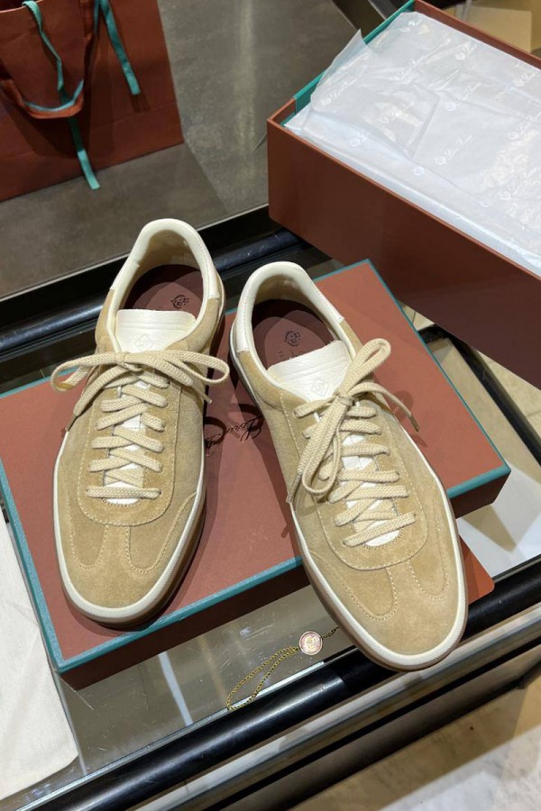 Женские замшевые кроссовки Loro Piana Premium - Beige