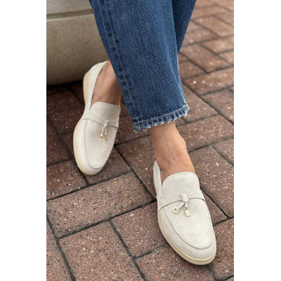 Женские замшевые лоферы Loro Piana Open Walk - Beige