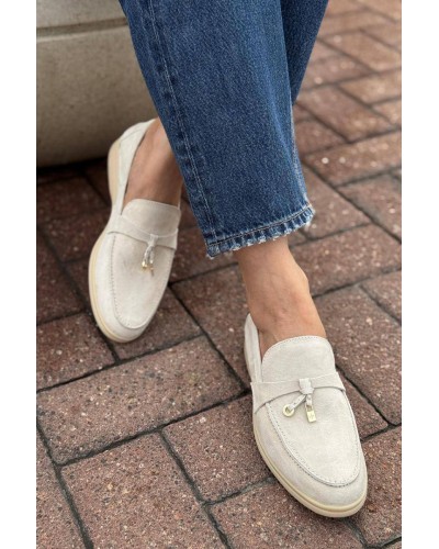Женские замшевые лоферы Loro Piana Open Walk - Beige