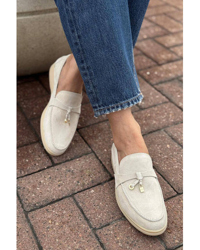 Женские замшевые лоферы Loro Piana Open Walk - Beige