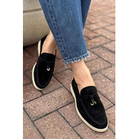 Женские замшевые лоферы Loro Piana Open Walk - Black