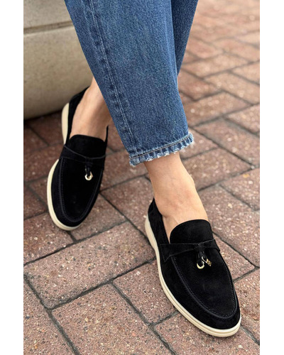 Женские замшевые лоферы Loro Piana Open Walk - Black