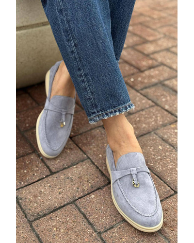 Женские замшевые лоферы Loro Piana Open Walk - Blue