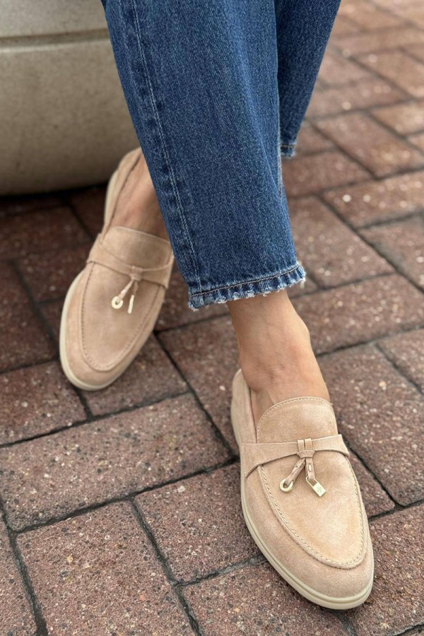 Женские замшевые лоферы Loro Piana Open Walk - Brown