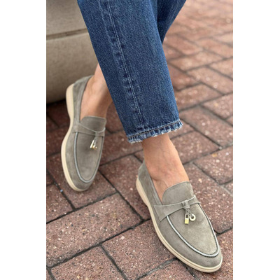 Женские замшевые лоферы Loro Piana Open Walk - Grey