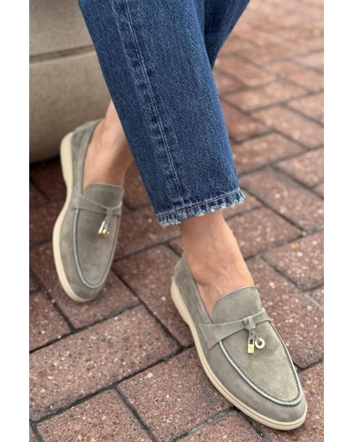 Женские замшевые лоферы Loro Piana Open Walk - Grey